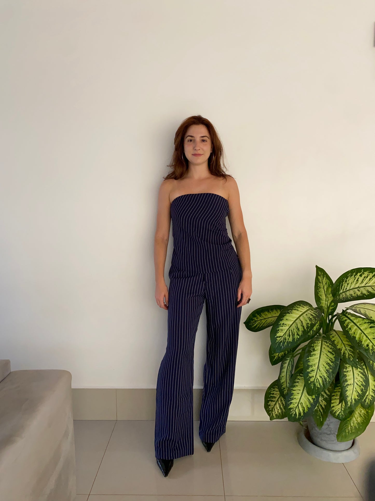 Calça pantalona risca-de-giz