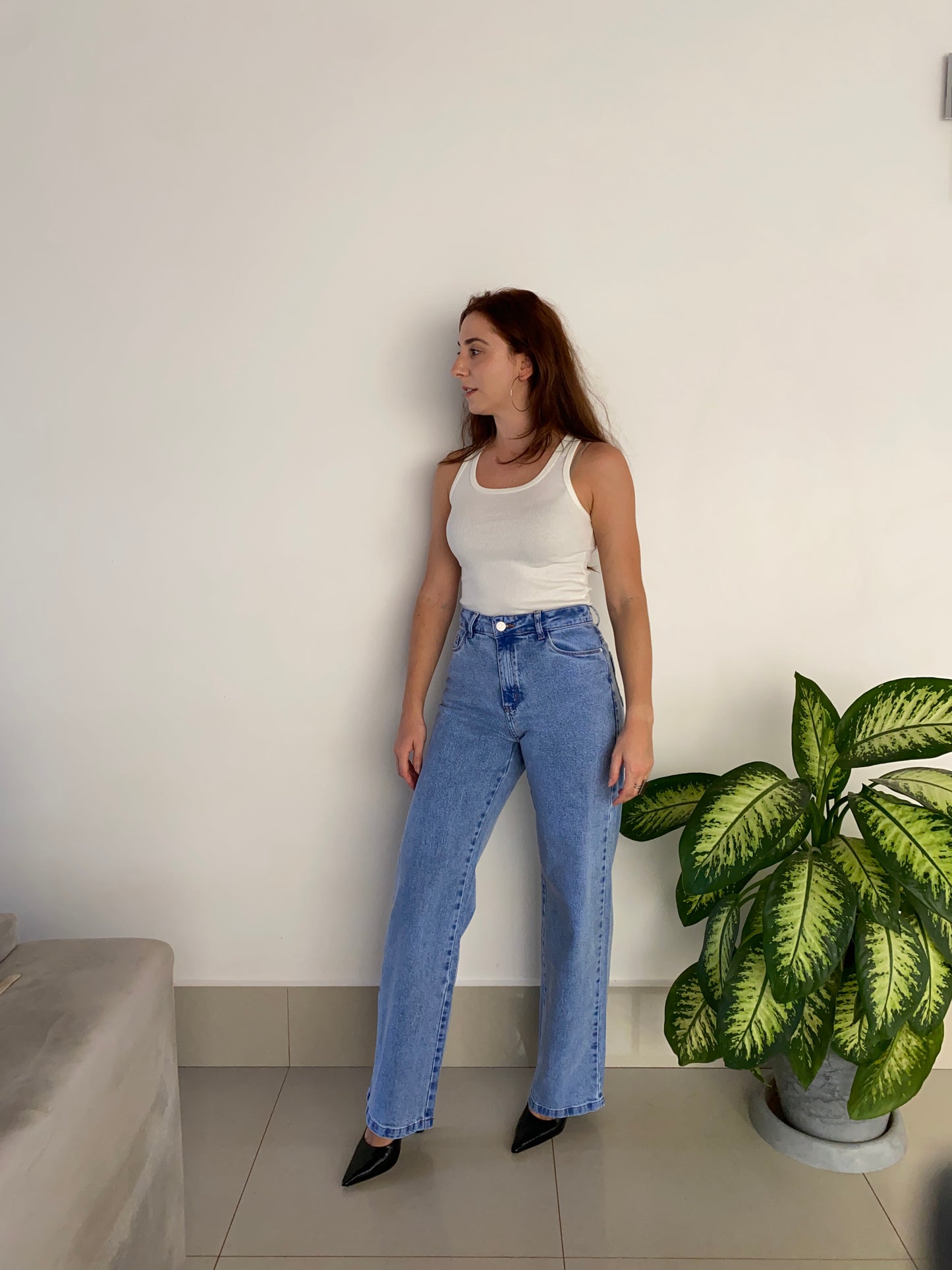 Jeans Wide Leg - Com elastano