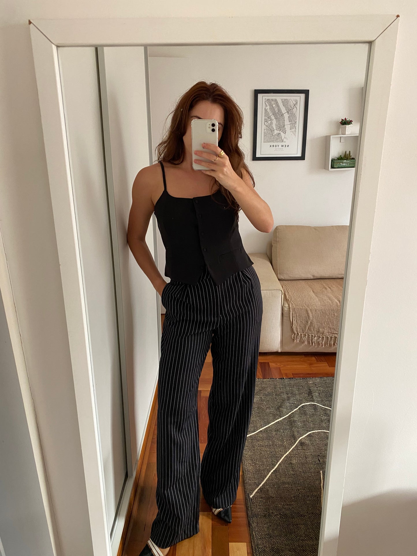 Calça pantalona risca-de-giz