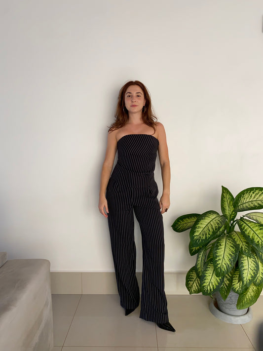 Calça pantalona risca-de-giz